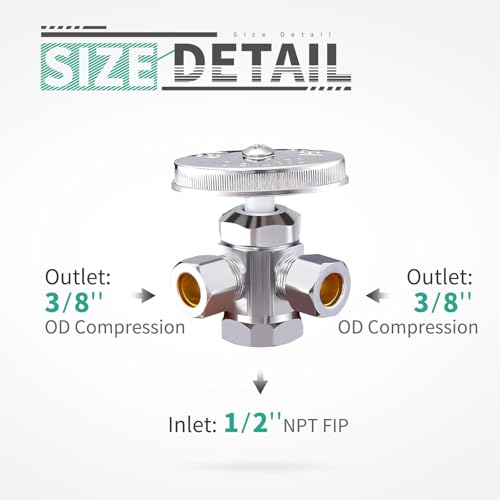 Minimprover Chrome Plated Heavy Duty Brass 3-way 360 Angle Stop Valve, 1/2"FIP Inlet x 3/8"OD Compression x 3/8"OD Compression Dual Outlet Valve - Image 2