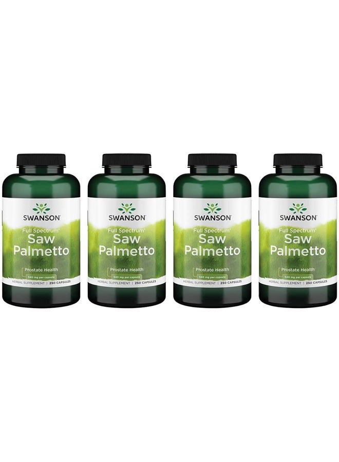 SWANSON Saw Palmetto - Herbal Supplement Promoting Male Prostate Health Support - Natural Hair Supplement & Urinary Health Support (540 mg 250 Capsules) 4 Pack - Image 1