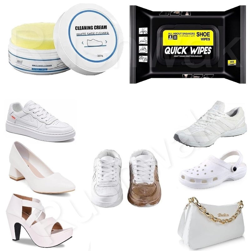 Shoe Wipes & Shoe Cream Cleaner Disposable & Portable Quickly Remove Dirt & Stains White Shoe Cleaner Cream with Sponge Instant Shoe Whitener