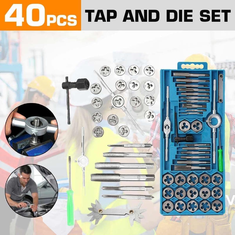 HELLARO 40pcs Tap Die Set M3M12 Screw Thread Metric Taps Wrench Dies DIY Kit with Box Alloy Steel Hand Tools Thread Screwdriver - Image 2