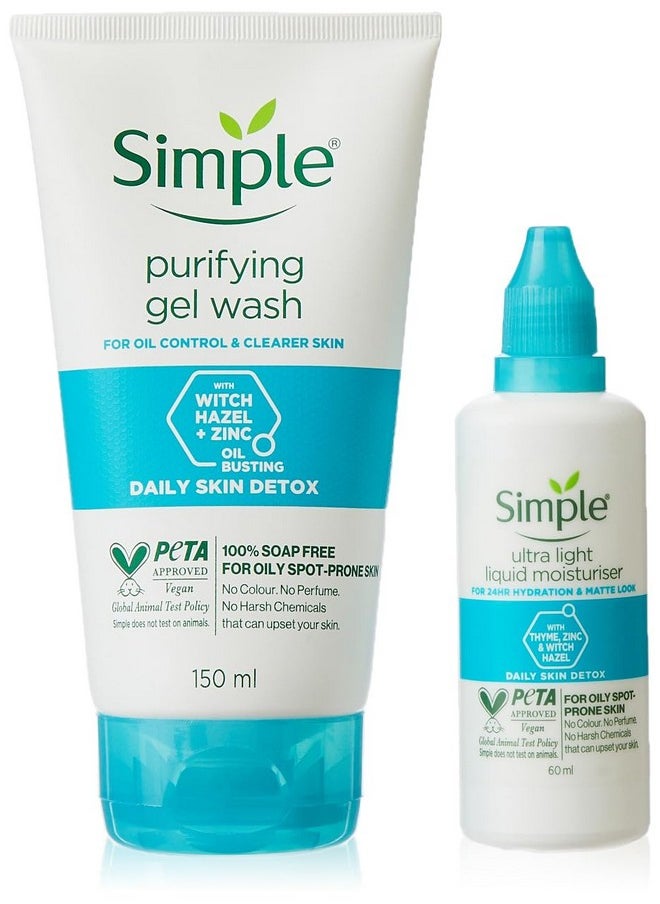 simple - Daily Skin Detox Purifying Facial Wash 150 Ml & Ultralight Liquid Moisturiser Face Moisturiser For Oily Pimple Prone Skin & Matte Effect 60 Ml - Image 1