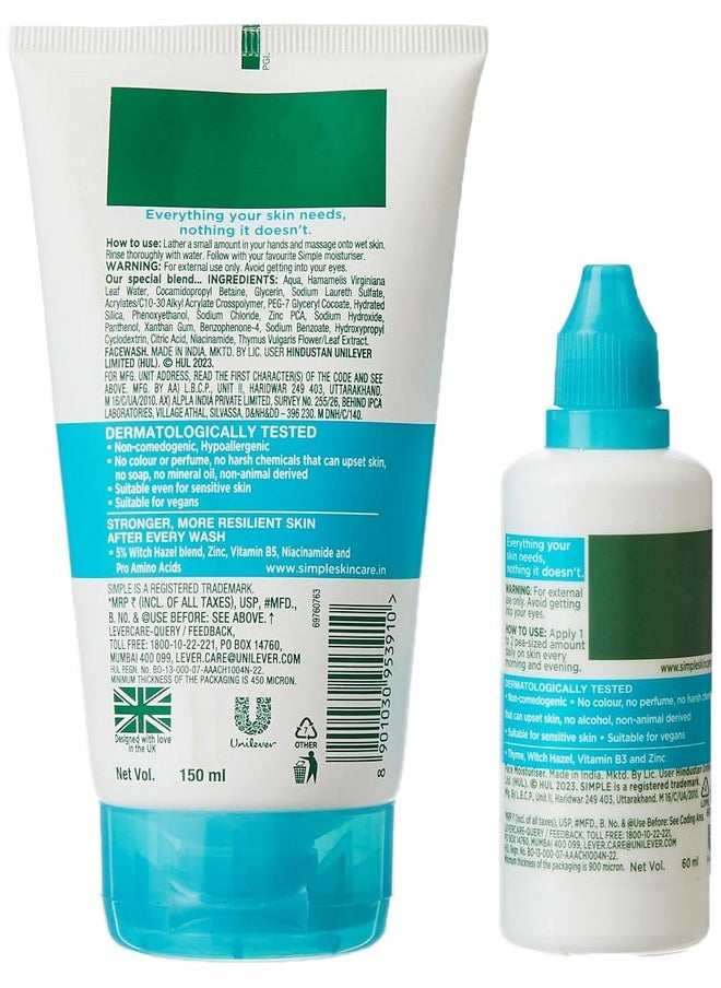 simple - Daily Skin Detox Purifying Facial Wash 150 Ml & Ultralight Liquid Moisturiser Face Moisturiser For Oily Pimple Prone Skin & Matte Effect 60 Ml - Image 1