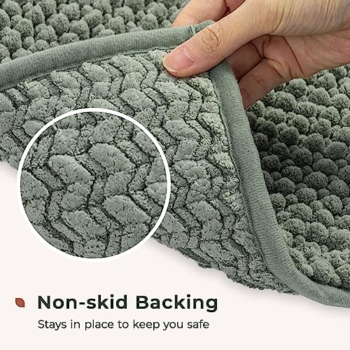 FRESHMINT Chenille Bathroom Rugs Set - 2 Piece 17"x24" + 20"x47", Non-Slip Bath Mats, Water Absorbent, Washable Shower Floor Mat, Sage Green - Image 4