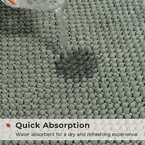 FRESHMINT Chenille Bathroom Rugs Set - 2 Piece 17"x24" + 20"x47", Non-Slip Bath Mats, Water Absorbent, Washable Shower Floor Mat, Sage Green - Image 3
