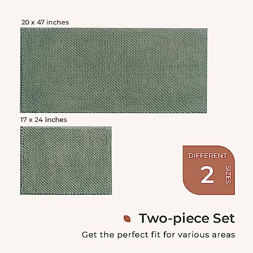 FRESHMINT Chenille Bathroom Rugs Set - 2 Piece 17"x24" + 20"x47", Non-Slip Bath Mats, Water Absorbent, Washable Shower Floor Mat, Sage Green - Image 5