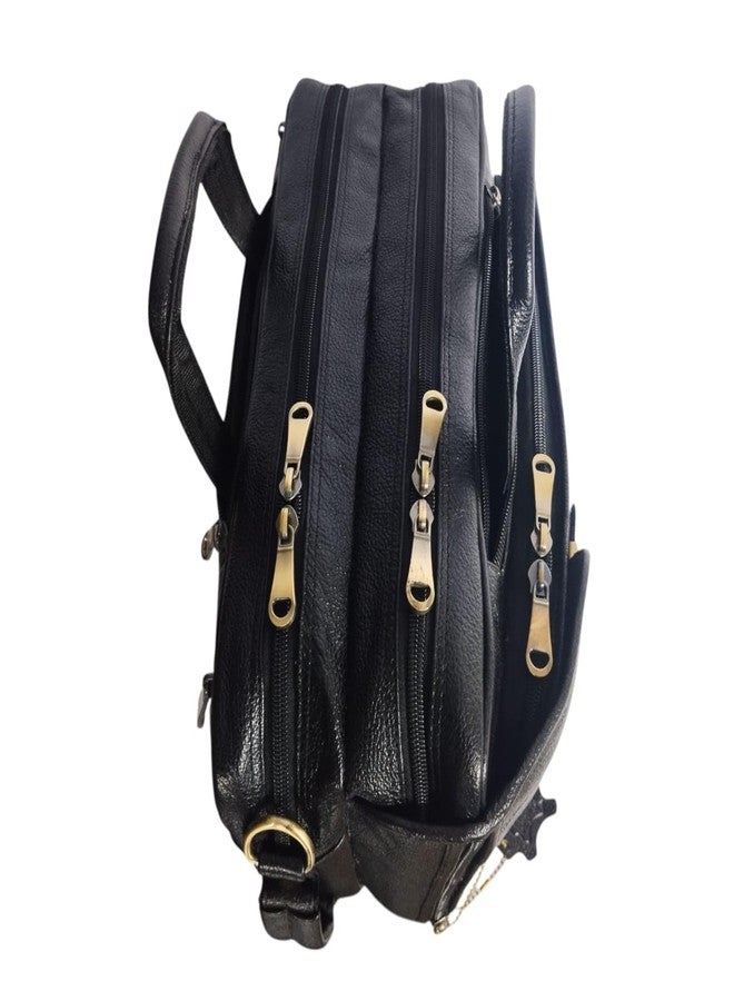 Rofit Leather Convertible Backpack Messenger Bag, Multiple Compartments with Adjustable Strap and Gold Hardware, Multipurpose Backpack with Durable Built (Black) - Image 5