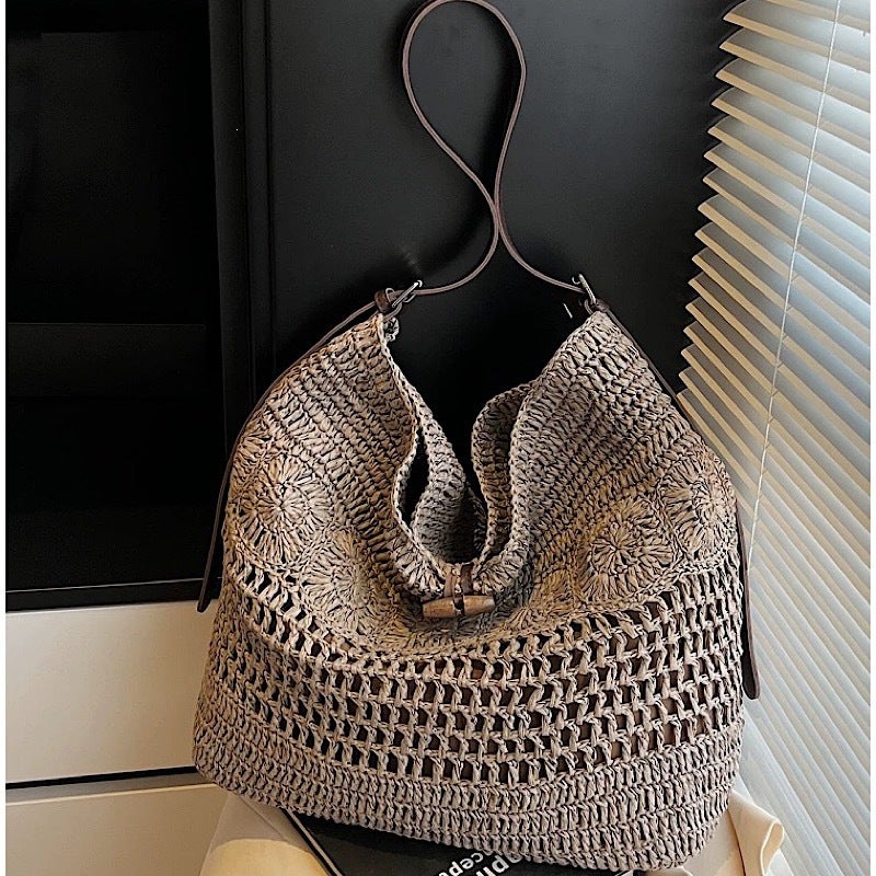 Handwoven Crochet Tote Bag - Large Capacity Straw Crossbody Bag - Image 2