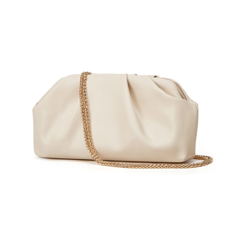 Cloud Folded Shoulder Bag, Small Square, Beige - Image 1