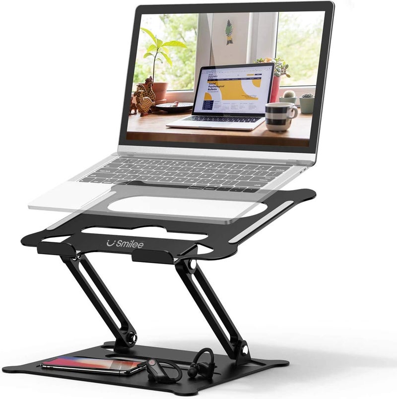 SMILEE Adjustable Laptop Stand For Desk, Multi-Angle Laptop Holder For Laptop Up To 15 Inches, Compatible For Macbook Pro/Air, Surface Laptop (Black) - Image 1