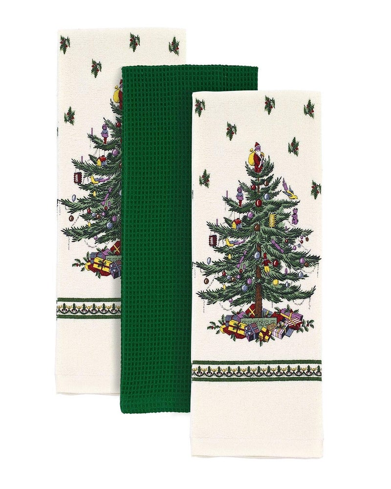 Spode 3pc Towel Set Soft Absorbent Cotton Kitchen Towels Holiday Home Decor Spode Christmas Tree Collection