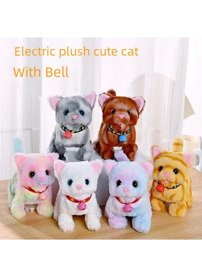 Plush Electric Cat Simulation Cry Walking Nodding Wagging Tail Kitten Puppy Children's Toy Pet Electronic Cat-Color: Bell Chip Cat (white)  - Image 2