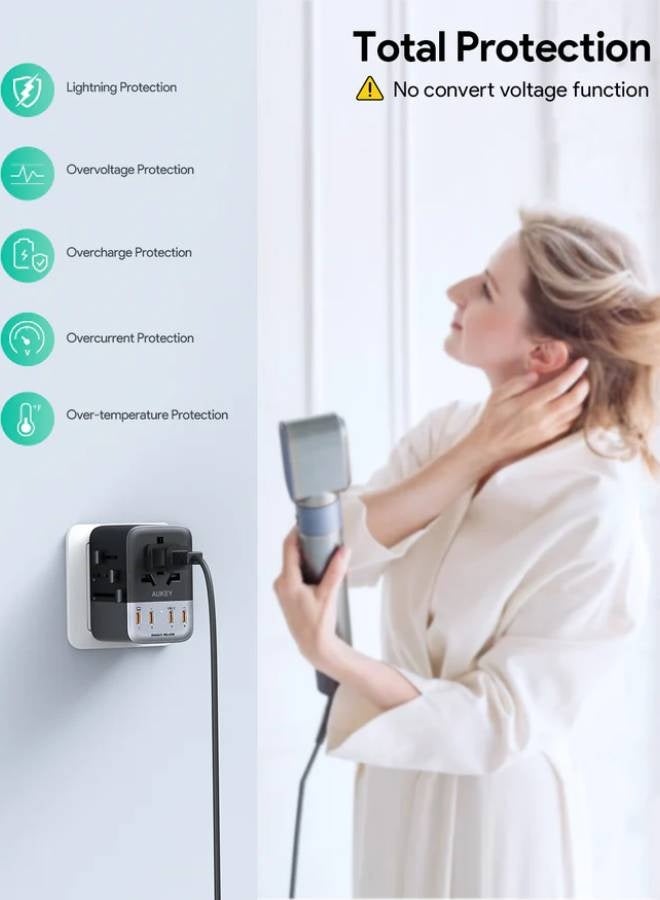 أوكي محول سفر عالمي Aukey Travel Mate 65W GaN PA-TA08A - رمادي - Image 5
