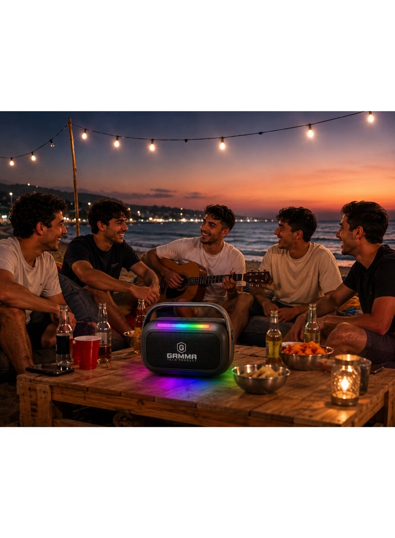 Gamma GT-716 Portable Wireless Speaker – Powerful Stereo Sound with15W Speakers, Dynamic RGB Lighting Effects, Bluetooth Wireless Audio Streaming, USB, TF Card  Playback Support, Built-in 1800mAh Rechargeable, Durable ABS Construction, Convenient Carry Handle, Ideal for Home, Travel, Outdoor Parties & Everyday Entertainment – Black - Image 3