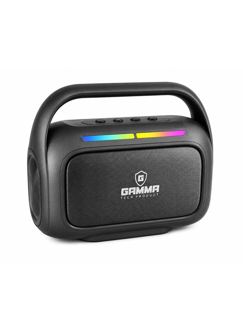 Gamma GT-716 Portable Wireless Speaker – Powerful Stereo Sound with15W Speakers, Dynamic RGB Lighting Effects, Bluetooth Wireless Audio Streaming, USB, TF Card  Playback Support, Built-in 1800mAh Rechargeable, Durable ABS Construction, Convenient Carry Handle, Ideal for Home, Travel, Outdoor Parties & Everyday Entertainment – Black - Image 1