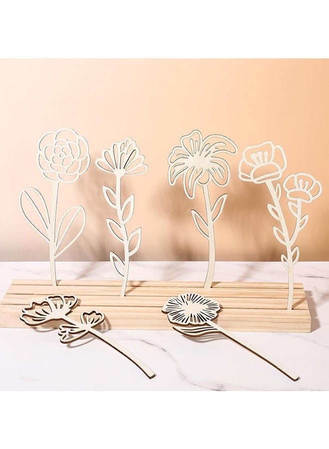 Wffo 18 Pcs Wooden Wildflower Decor Set Wood Flowers Cutout Signs Wildflowers Stems Laser Cut Flowers for Home Birthday Holiday Art DIY Decoration - Image 4