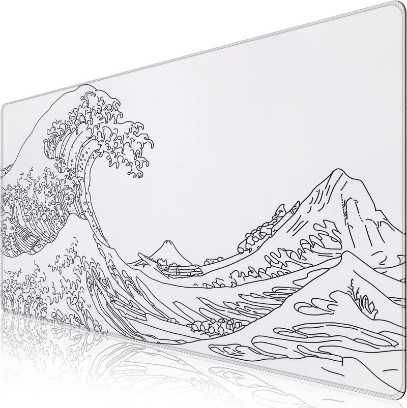 iCasso White Mouse Pad, Extended Gaming Mouse Pad (35.4x15.7 in), Large Stable Rubber Base Mousepad with Stitched Edges, Keyboard Mouse Mat Desk Pad for Work, Game, Office, Home - Image 1