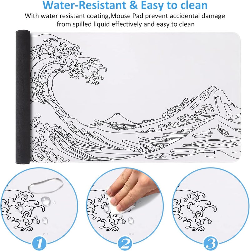 iCasso White Mouse Pad, Extended Gaming Mouse Pad (35.4x15.7 in), Large Stable Rubber Base Mousepad with Stitched Edges, Keyboard Mouse Mat Desk Pad for Work, Game, Office, Home - Image 4