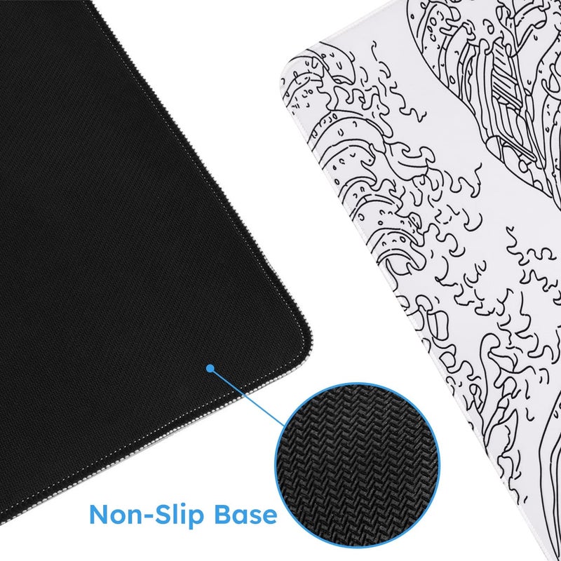 iCasso White Mouse Pad, Extended Gaming Mouse Pad (35.4x15.7 in), Large Stable Rubber Base Mousepad with Stitched Edges, Keyboard Mouse Mat Desk Pad for Work, Game, Office, Home - Image 3