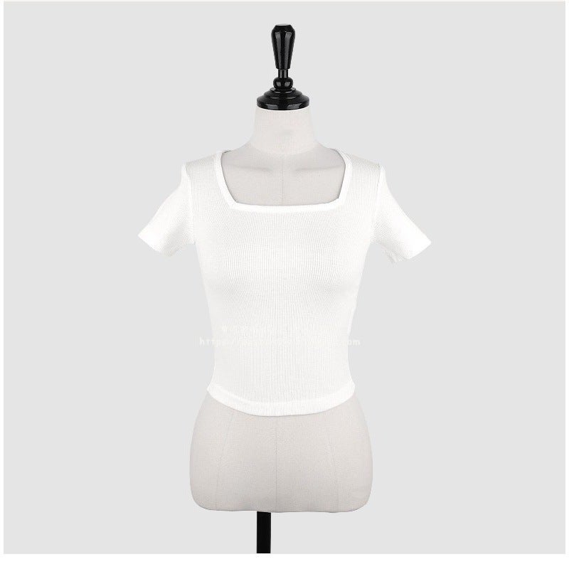 Milky Apricot Color U-Neck Regular Shoulder Short-Sleeve T-Shirt For Women, Summer Plus Size, Slim Fit, Waist-Cinching, Short Style, Slimming Top - Image 1