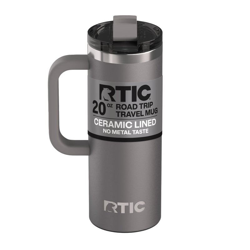 RTIC 20oz Road Trip Travel Mug with Lid and Handle, Ceramic Lined, Insulated, Stainless Steel, Metal, Double Wall Vacuum-Insulation, Portable Coffee, Tea Cup for Hot and Cold Drink, Graphite - Image 1