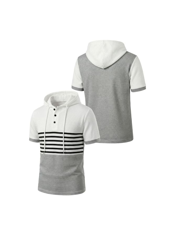 European And American Men's Summer Hooded Color-blocking Striped Casual Sports Big Size American Short-sleeve Polo Shirt