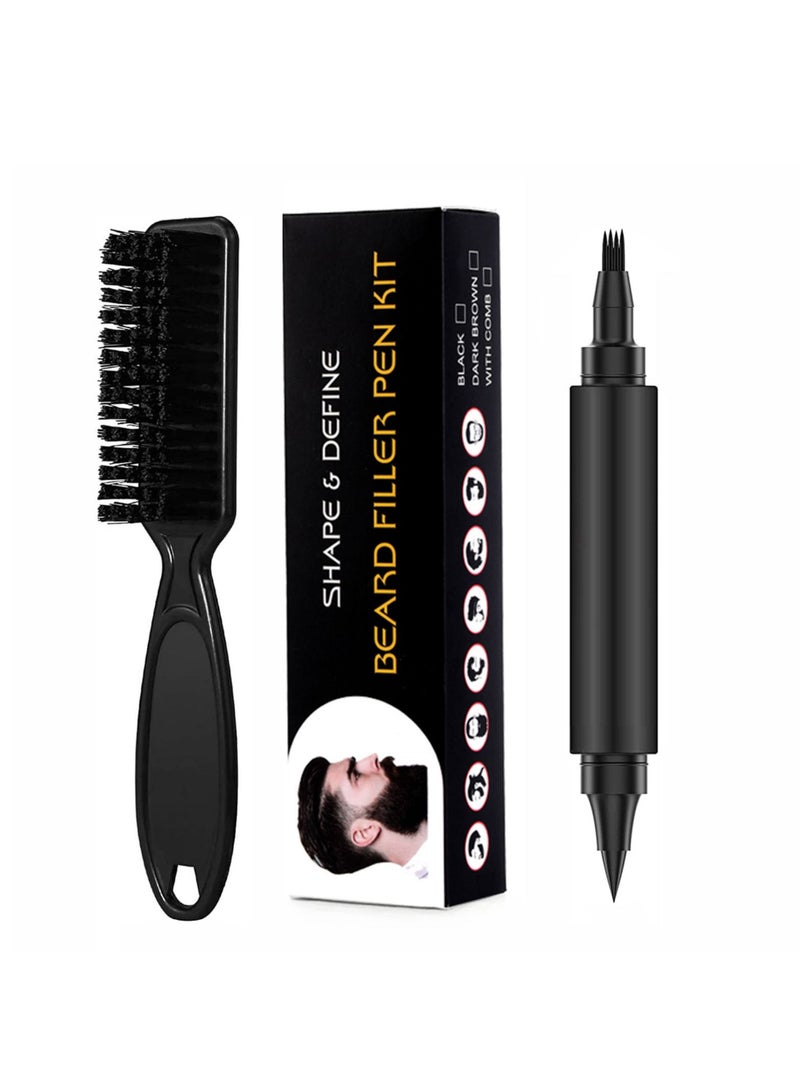 New Upgraded Waterproof Double Headed Beard Filling Pen Set Dark Brown - Image 2
