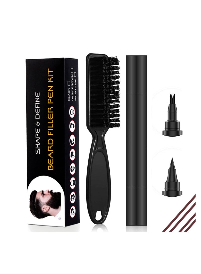 New Upgraded Waterproof Double Headed Beard Filling Pen Set Dark Brown - Image 1