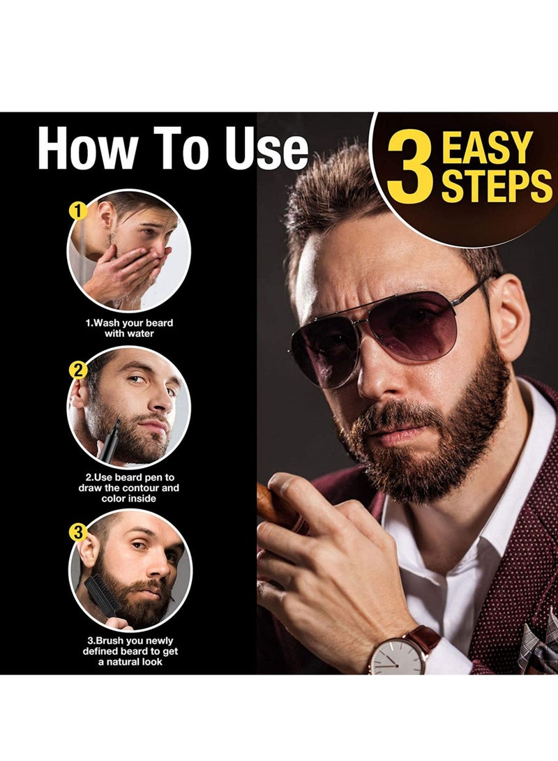 New Upgraded Waterproof Double Headed Beard Filling Pen Set Dark Brown - Image 3