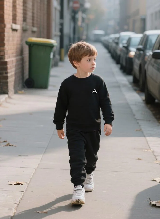 تايك تو Take Two Boys Black Solid Sweatshirt and Joggers Set