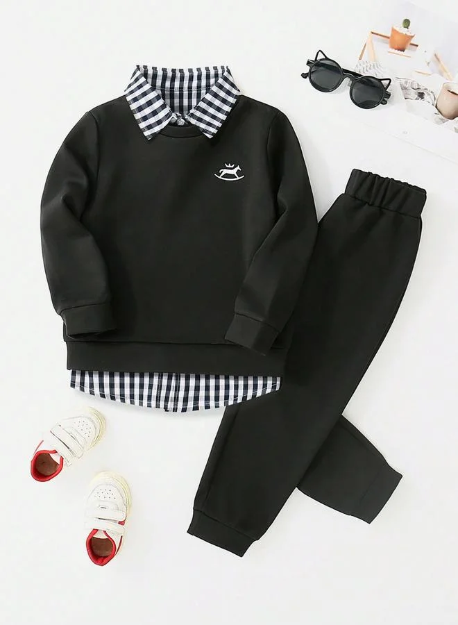 تايك تو Take Two Boys Black Solid Sweatshirt and Joggers Set