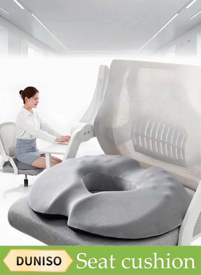 DUNISO Memory Foam Seat Cushion, Office Cushion, Non Slip Seat Cushion, With Breathable Holes, Shock Absorbing And Pressure Reducing, Used To Relieve Sciatica, Lower Back Pain, Hemorrhoids, Suitable For Offices, Homes, Cars, Airplanes,47*42*8cm，Gray - Image 1