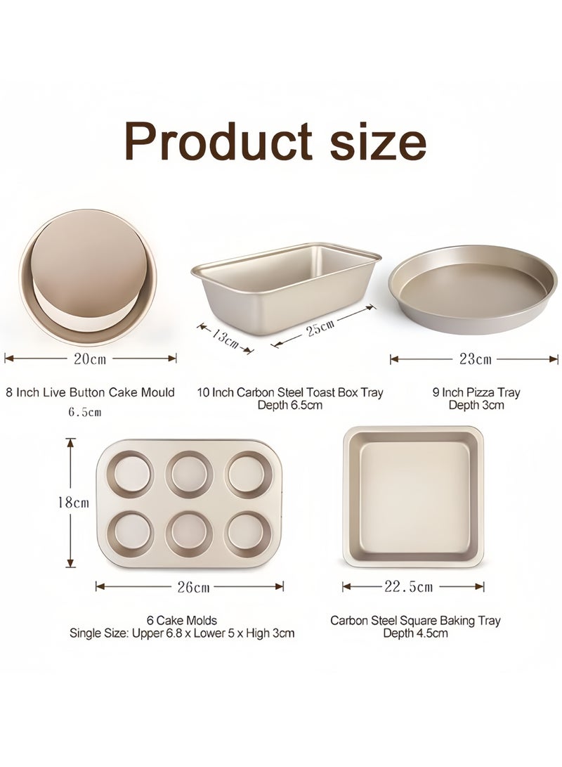 تتكون هذه المجموعة المكونة من خمس قطع من صواني الخبز من صواني فرن غير لاصقة، وتشمل صينية خبز، وصينية بسكويت، وصينية بيتزا، وصينية كيك، وصينية مافن، وهي مناسبة للخبز والطهي. - Image 3