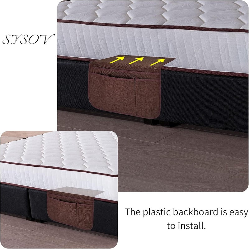 SYSOV Bedside Caddy Bedside Storage Organizer Magazine Phone Tablet iPad Remote Holder, Organizer Caddy for Home College Dorm Bed, Sofa, Bunk Bed (Brown) - Image 4