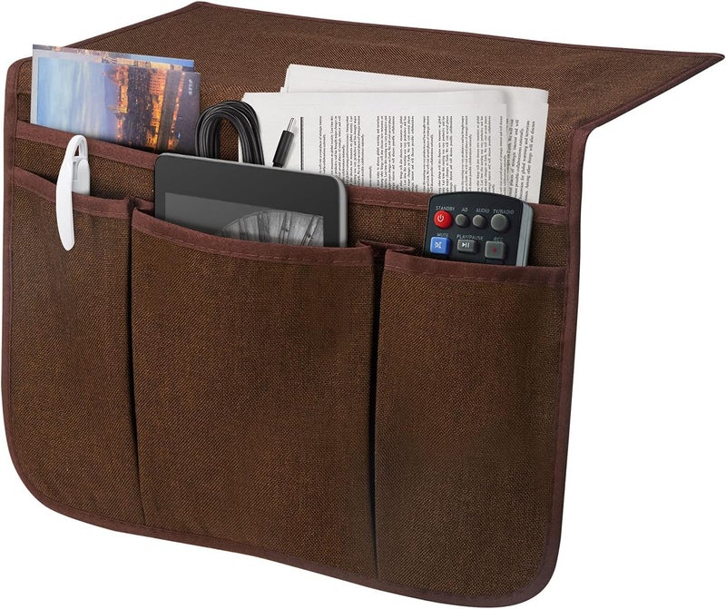 SYSOV Bedside Caddy Bedside Storage Organizer Magazine Phone Tablet iPad Remote Holder, Organizer Caddy for Home College Dorm Bed, Sofa, Bunk Bed (Brown) - Image 1