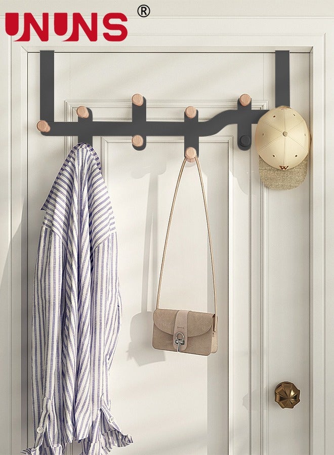 UNUNS Over The Door Hooks,Sturdy Metal Over Door Organizer Rack with 10 Wooden Hooks for Hanging Coats Hats Robes Towels,Bathroom Bedroom Door Hangers,Black  - Image 2