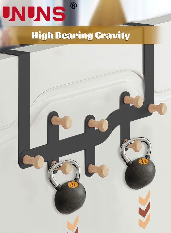 UNUNS Over The Door Hooks,Sturdy Metal Over Door Organizer Rack with 10 Wooden Hooks for Hanging Coats Hats Robes Towels,Bathroom Bedroom Door Hangers,Black  - Image 5