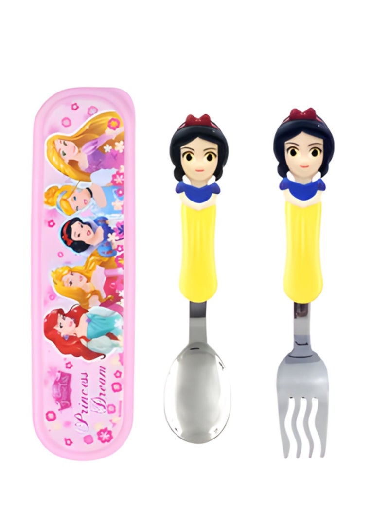 Disney Spoon and Fork Set with Case – Snow White Design, Stainless Steel Cutlery for Kids, BPA-Free Travel Utensils - Image 1