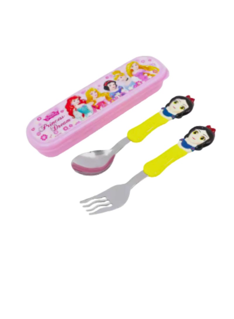 Disney Spoon and Fork Set with Case – Snow White Design, Stainless Steel Cutlery for Kids, BPA-Free Travel Utensils - Image 2