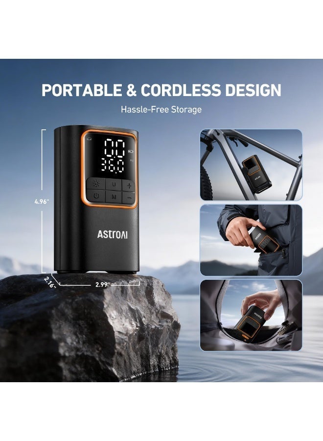أسترواي AstroAI اللاسلكي سيارة الإطارات المحمولة ضخم L7Pro 5200mAh 150 PSI سيارة مضخة الهواء ضاغط الهواء مع توقف التلقائي و LED ضوء سريع مضخة الدراجات المحمولة 7.4V 2600mAh × 2 سريع التضخم مقياس الضغط الرقمي مع شاشة LCD مزدوجة للسيارة دراجة دراجة نارية كرة - Image 5