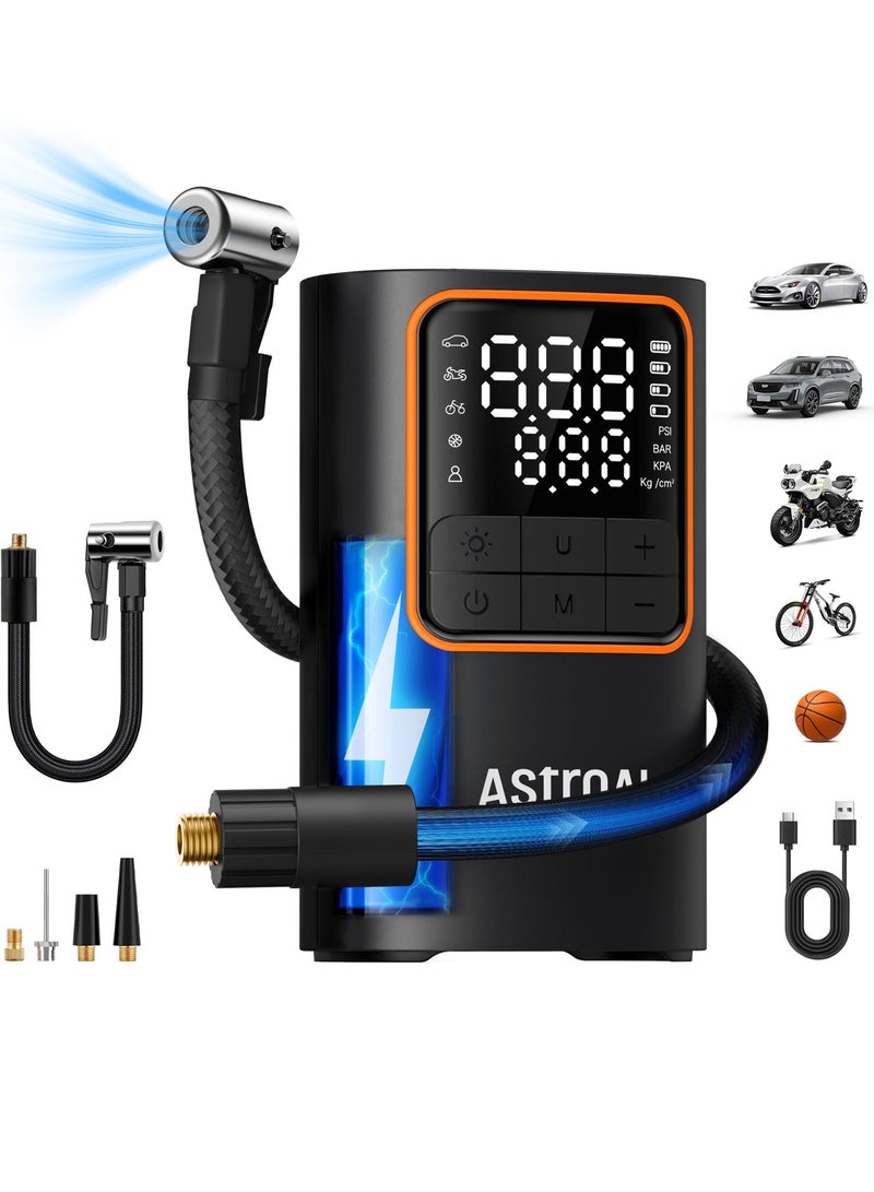 أسترواي AstroAI اللاسلكي سيارة الإطارات المحمولة ضخم L7Pro 5200mAh 150 PSI سيارة مضخة الهواء ضاغط الهواء مع توقف التلقائي و LED ضوء سريع مضخة الدراجات المحمولة 7.4V 2600mAh × 2 سريع التضخم مقياس الضغط الرقمي مع شاشة LCD مزدوجة للسيارة دراجة دراجة نارية كرة - Image 1