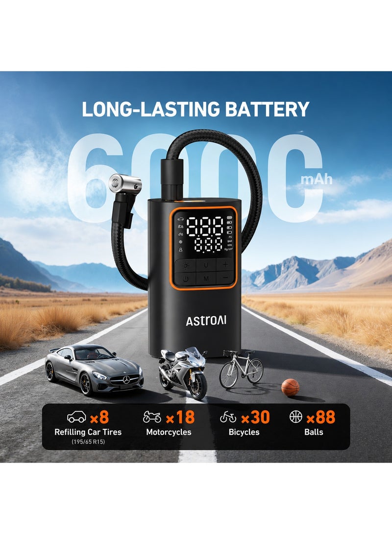 AstroAI Cordless Portable Car Tyre Inflator L7Pro 6000mAh 150 PSI Car Air Pump Air Compressor with Auto Stop and LED Light Fast Portable Bike Pump 7.4V 2600mAh x 2 Fast Inflation Digital Pressure Gauge with LCD Dual Screen for Car Bicycle Motorcycle Ball - Image 3