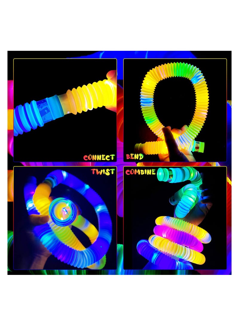 KASTWAVE 12 PACK LED Light Up Pop Fidget Tubes Party Favors Sensory Fidget Toys Large Glow Sticks Glow in The Dark Party Supplies Jawhock LED Light Up Pop Fidget Tubes Goodie Bag Stuffers for Kids - Image 2
