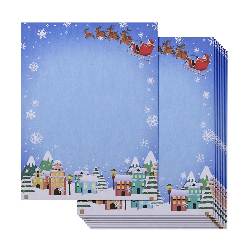 Pipilo Press Holiday Letter Sheets 85 x 11 In Blue 96 Sheets Santa in Sleigh Decorative Printer Paper Writing Paper