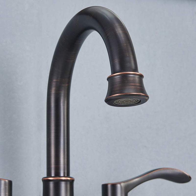 VALISY Lead-Free Antique 2 Handle Oil Rubbed Bronze Bathroom Sink Faucet, 360Â° Swivel High-Arc Spout 4-Inch Centerset Lavatory Vanity Faucets Set with Drain & Water Hoses, VABM10003H - Image 4