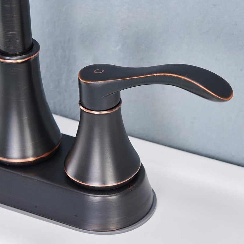 VALISY Lead-Free Antique 2 Handle Oil Rubbed Bronze Bathroom Sink Faucet, 360Â° Swivel High-Arc Spout 4-Inch Centerset Lavatory Vanity Faucets Set with Drain & Water Hoses, VABM10003H - Image 3
