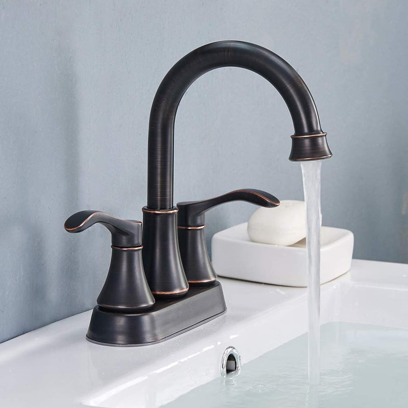 VALISY Lead-Free Antique 2 Handle Oil Rubbed Bronze Bathroom Sink Faucet, 360Â° Swivel High-Arc Spout 4-Inch Centerset Lavatory Vanity Faucets Set with Drain & Water Hoses, VABM10003H - Image 5