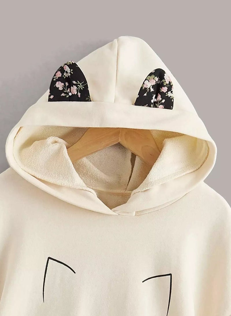 Girls Ditsy Floral 3D Ear Design 2 In 1 Hoodie - Image 4