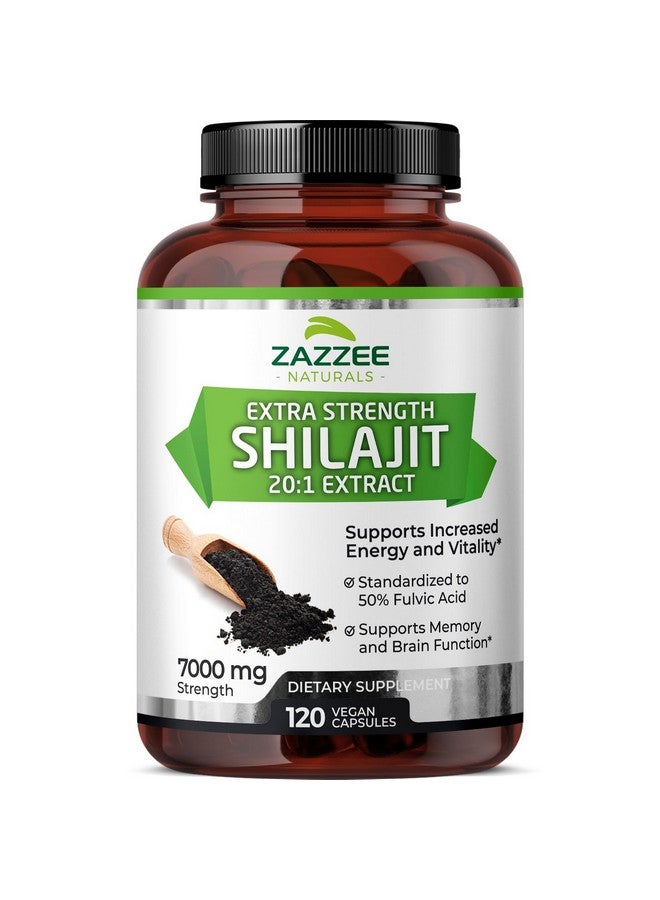 Zazzee 100% Pure Organic Himalayan Shilajit 20:1 Extract, 7000 mg Strength per Capsule, 50% Fulvic Acid, 120 Servings per Bottle, 20X Potency, Rich in Trace Minerals, Non-GMO, Vegan, Made in The USA - Image 1