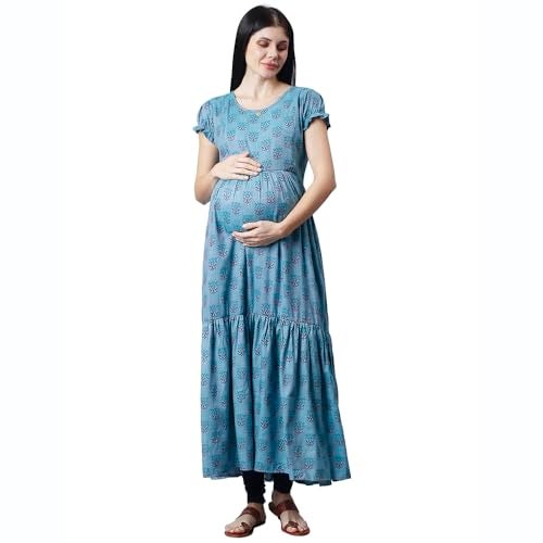 CEE 18 Women's Cotton Rayon A-Line Maternity Feeding Kurti with Zippers (9925_44, Flawy Ferozi, XX-Large) - Image 1