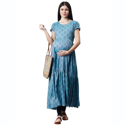 CEE 18 Women's Cotton Rayon A-Line Maternity Feeding Kurti with Zippers (9925_44, Flawy Ferozi, XX-Large) - Image 5